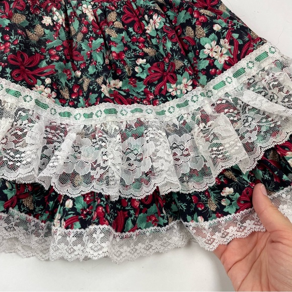 Little Princess Vintage Ruffle Floral Tulle Lace Red Green Black Dress Girl 4 - Picture 4 of 6